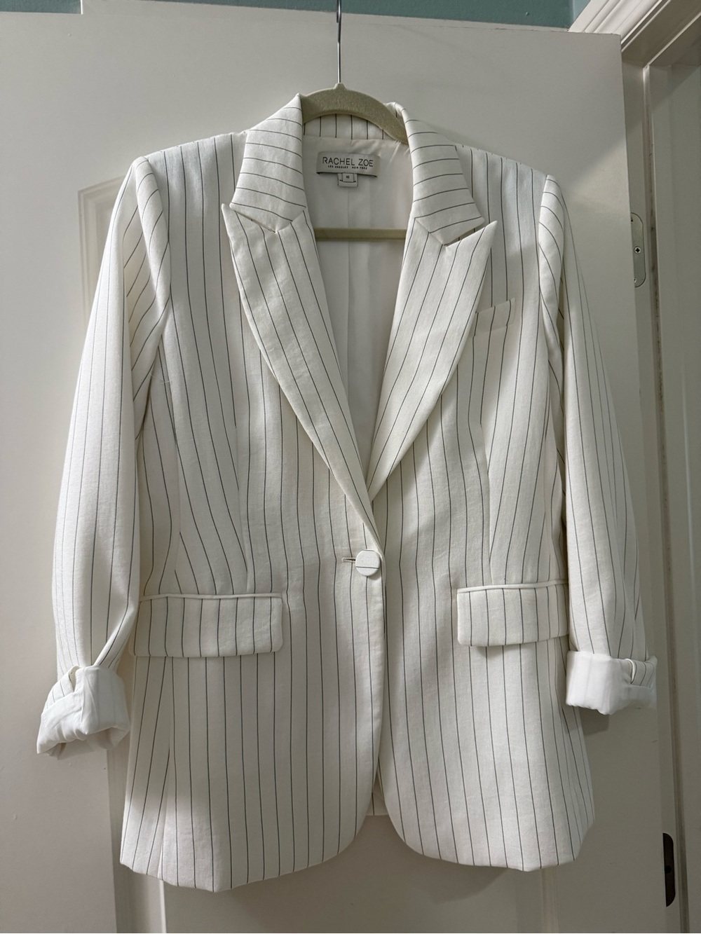 Rachel Zoe Ivory Blazer with Black Pinstripes